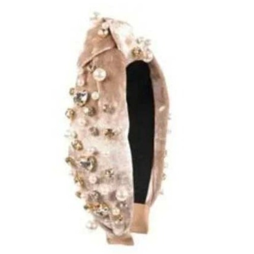 SIMPLY SOUTHERN Champagne Velvet Pearl Rhinestone Embellished Headband NWT